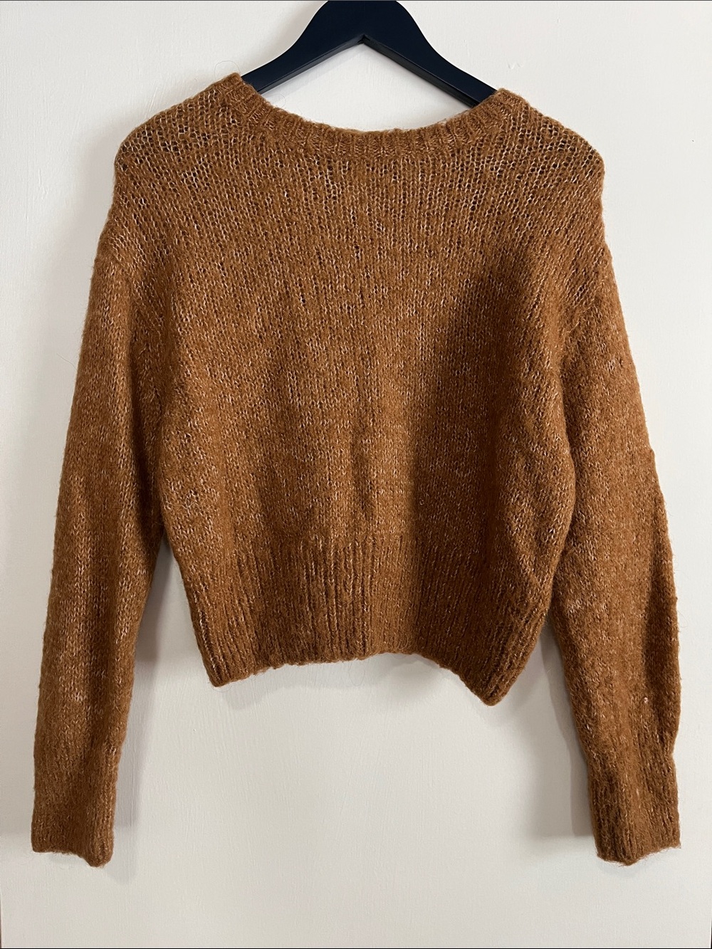 H&M Cropped Crewneck Sweater in Chestnut Brown